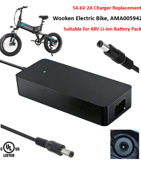Charger for WOOKEN AMA005942 Fat Tire Electric Bike with 48V Lithium-ion Battery Pack [54.6V 2A, 5.5×2.1mm Plug] – UL Certified