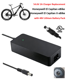 Charger for Honeywell El Capitan / El Capitan X Electric Bike with 48V Lithium-ion Battery Pack [54.6V 2A, 5.5x2.1mm Plug] -UL Certified