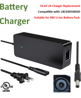 54.6V 2A with 5.5x2.1mm Plug Replacement AC Power Adapter Compatible with LBC030546020, 48V Li-ion Battery Charger