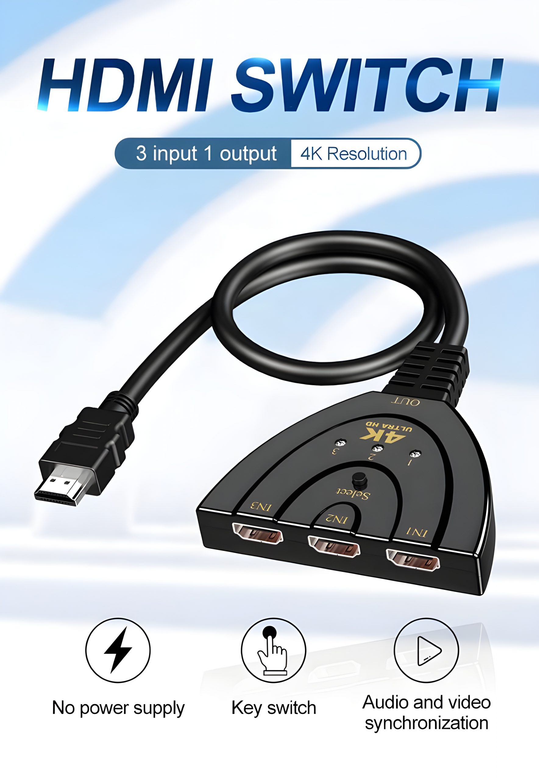 systematisk stakåndet frygt 4K 3 Port HDMI Switcher 3x1 1080P 3D HDMI Auto Switch 3 In 1 Out Pigtail  Converter out pigtail Cable For DVD HDTV Xbox PS3 PS4 - A's Computers